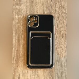 Gold-Trimmed Black iPhone 11 Case with Card Holder